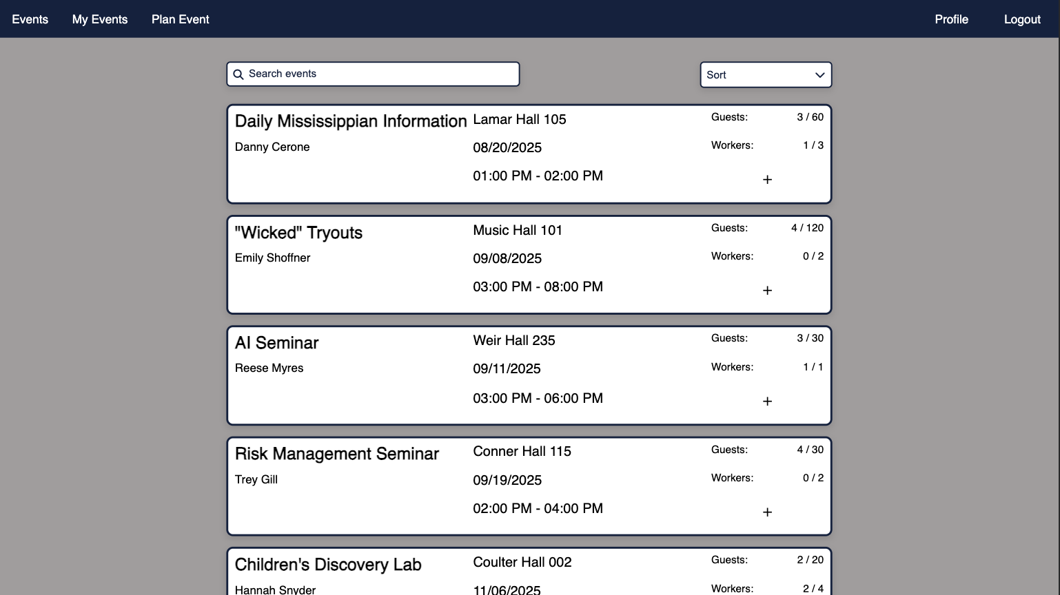 Screenshot of Event Planner